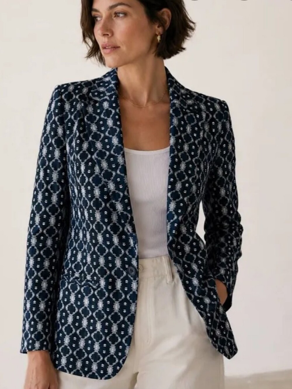 Liverpool Navy and White Geometric Boyfriend Blazer - Size Medium
